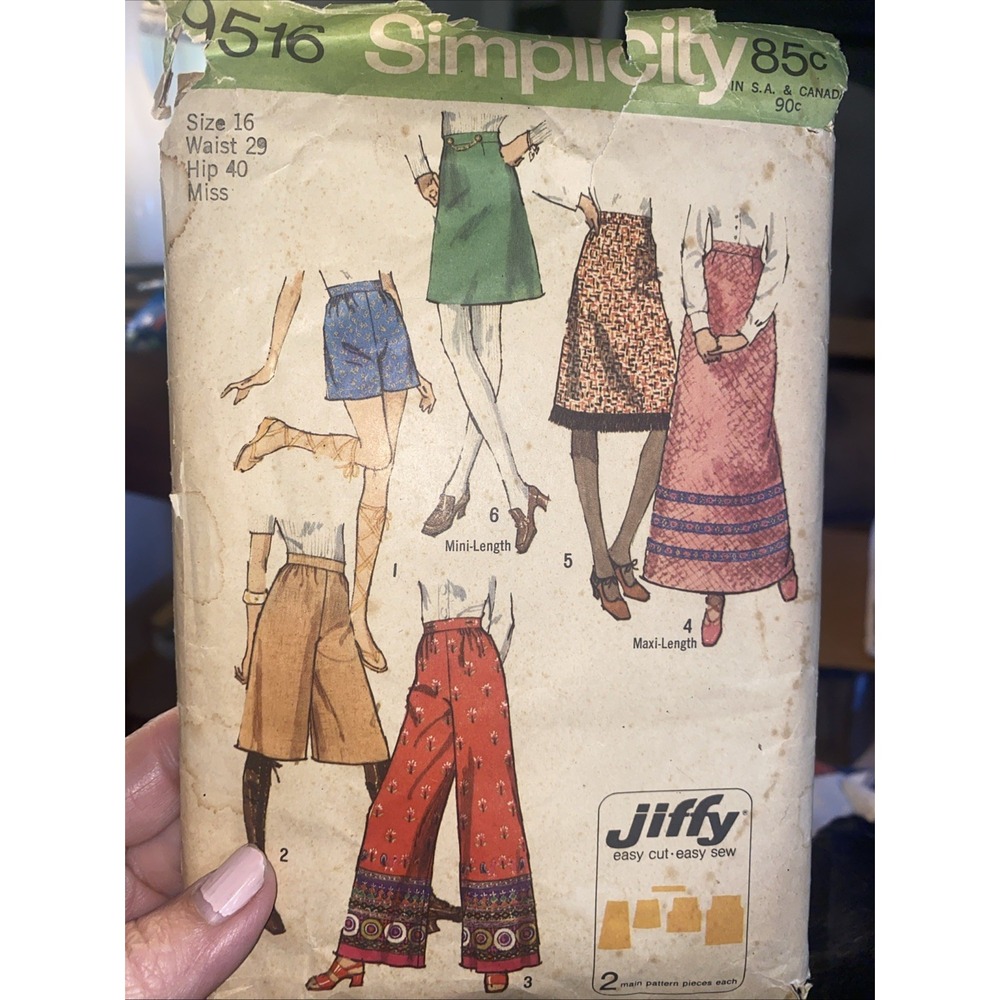 Vtg 1971 Simplicity 9516 Misses Size 16 Skirt & Pants Pattern - Cut But Complete